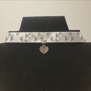 Silver, Gray, and White Choker Necklace with a Love Heart Charm
